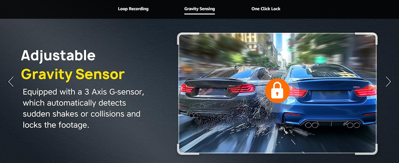 The Anyski Dash Cam features an adjustable gravity sensor equipped with a 3-axis G-sensor. It automatically detects sudden shakes or collisions and locks the footage, ensuring important video evidence is preserved.